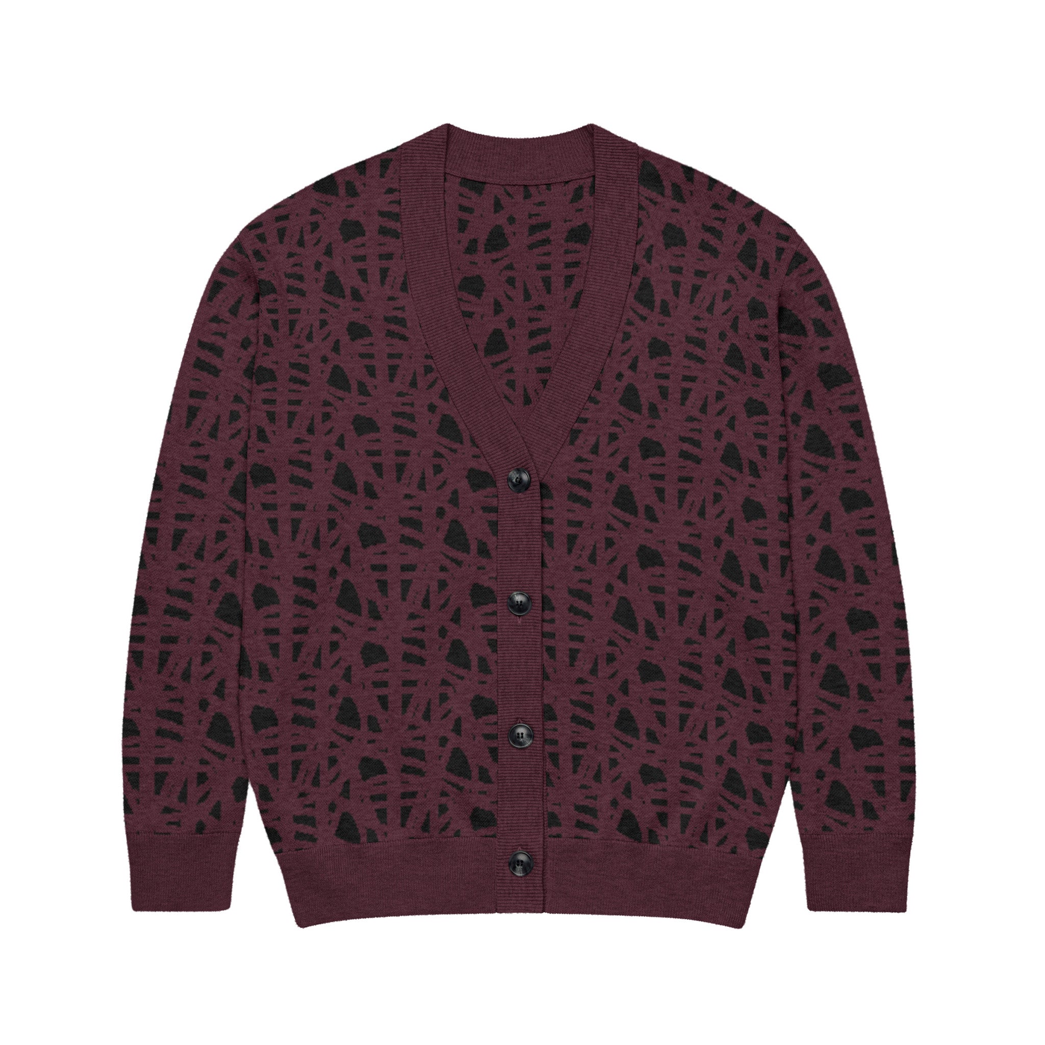 SM Abstract Jacquard Knitted Cardigan burgundy front