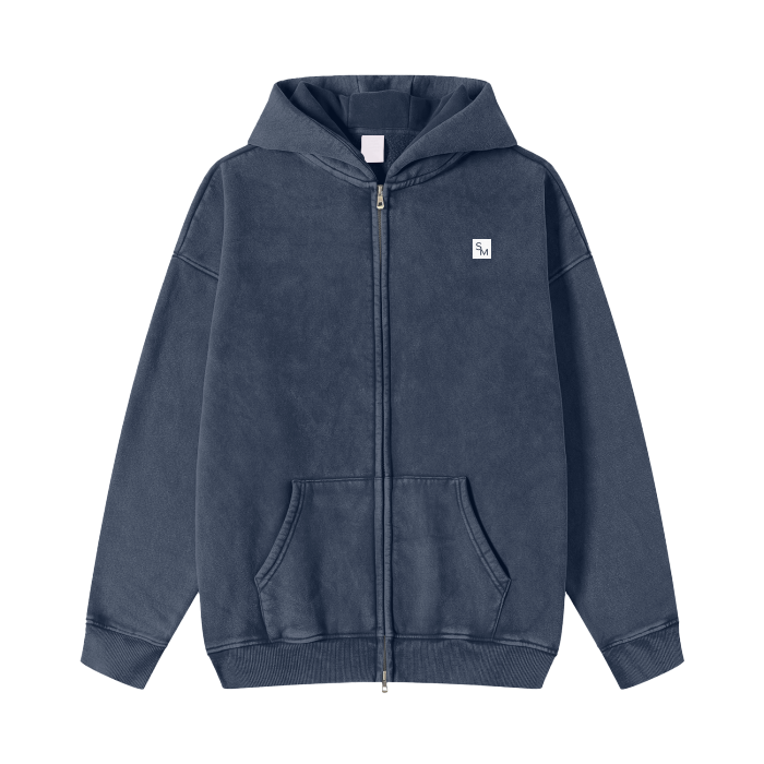 SM Sig. Acid Wash Fleece Hoodie navy front