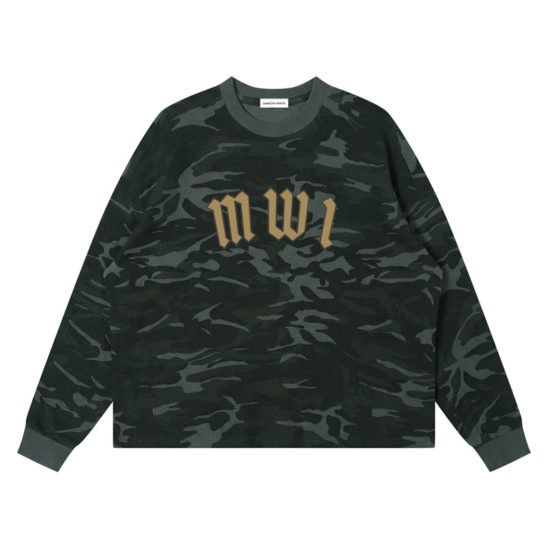 SM Script Camo Long Sleeve T-shirt green front