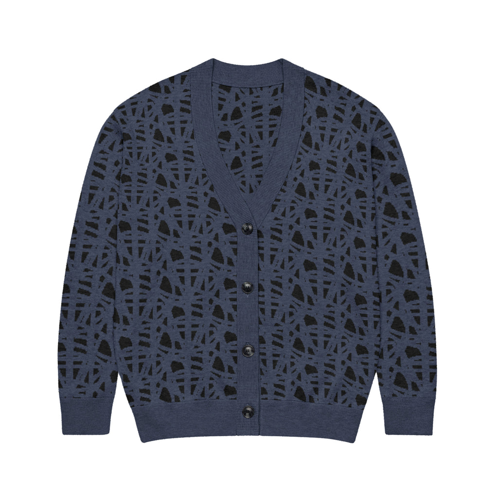 SM Abstract Jacquard Knitted Cardigan dark blue front