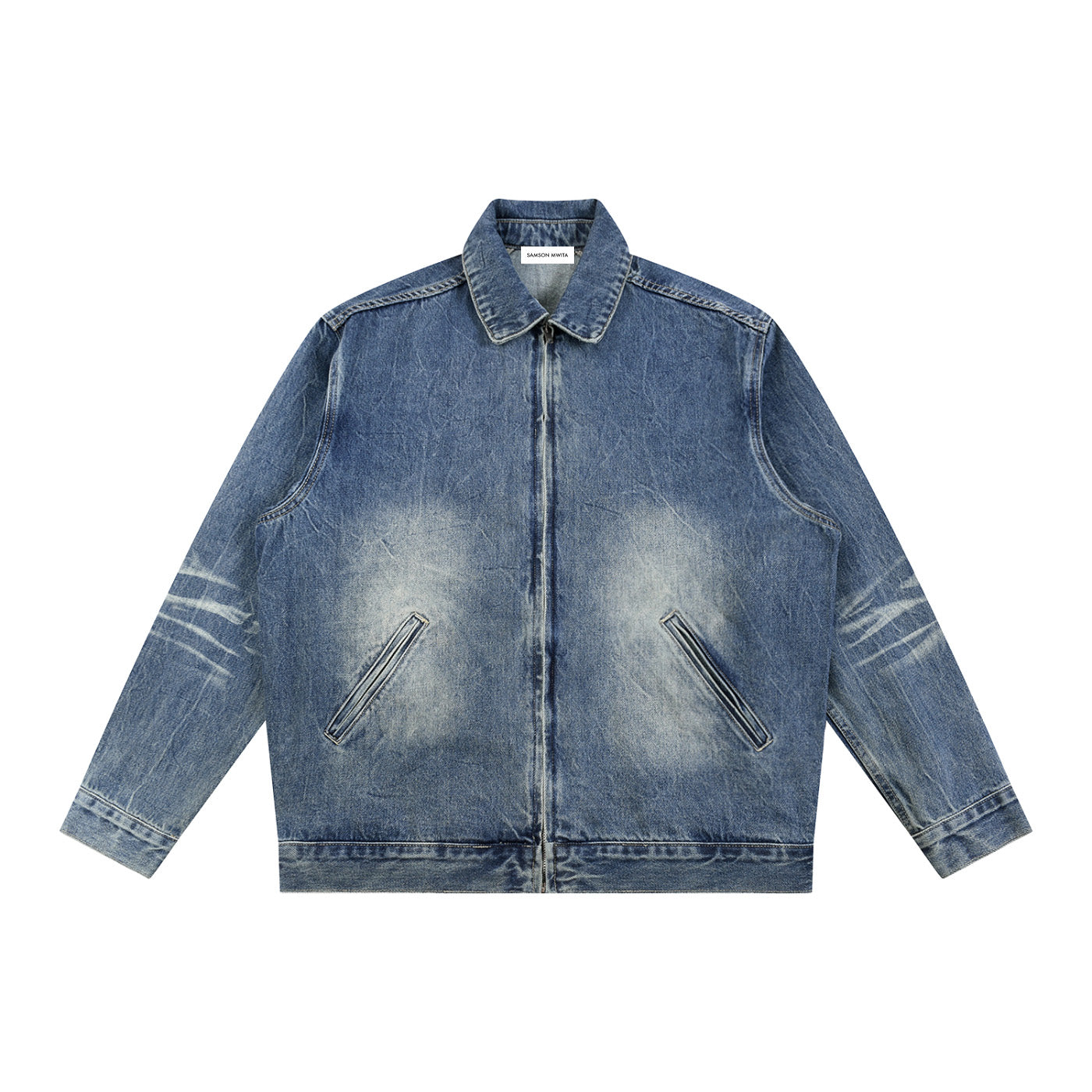 SM Vintage Wash Zip Denim Jacket marble blue front