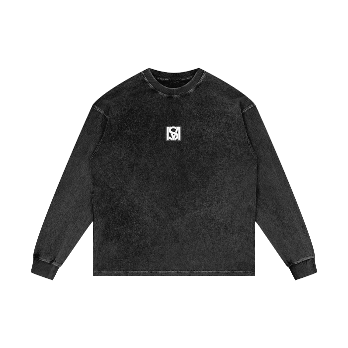 SM Acid Wash Long Sleeve T-shirt black front