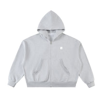 SM Sig. Full-Zip Boxy Hoodie flower grey front