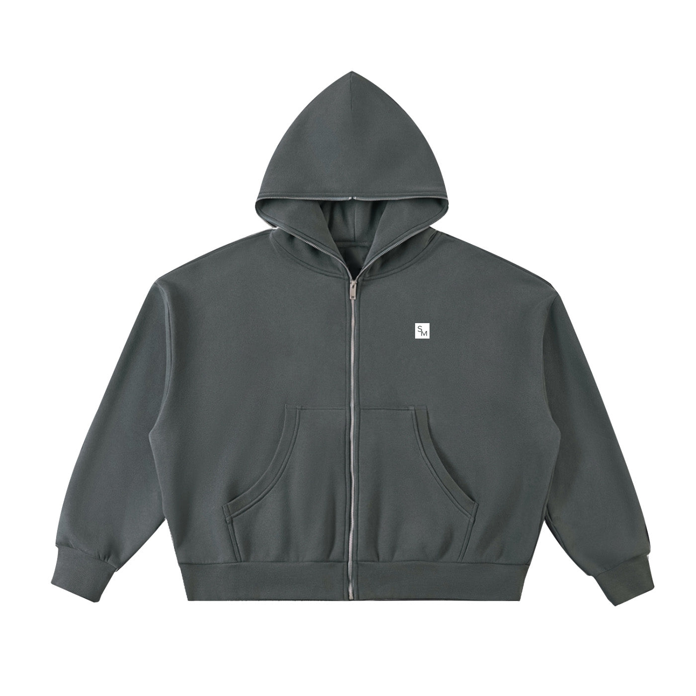 SM Sig. Full-Zip Boxy Hoodie charcoal front