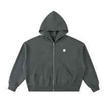 SM Sig. Full-Zip Boxy Hoodie charcoal front