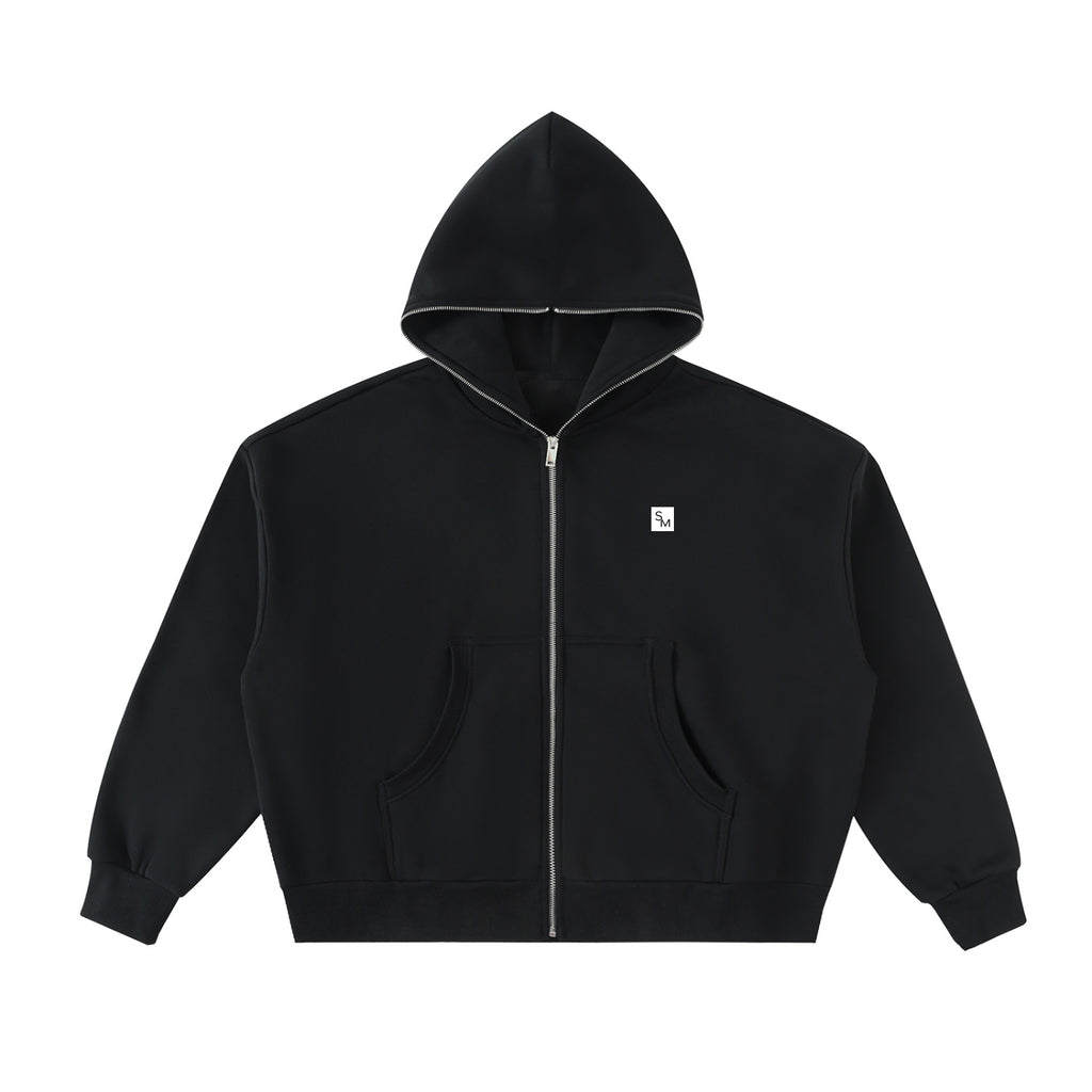 SM Sig. Full-Zip Boxy Hoodie black front