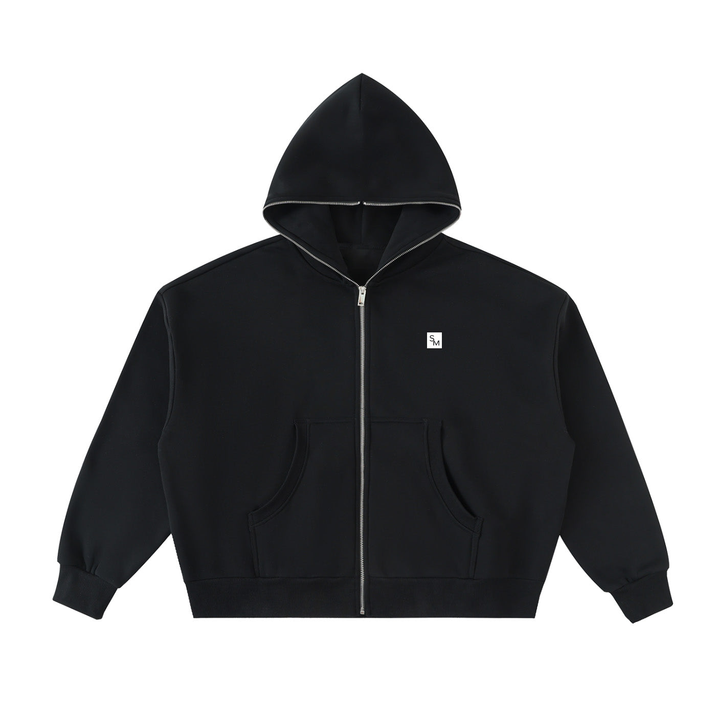 SM Sig. Full-Zip Boxy Hoodie black front