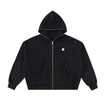SM Sig. Full-Zip Boxy Hoodie black front
