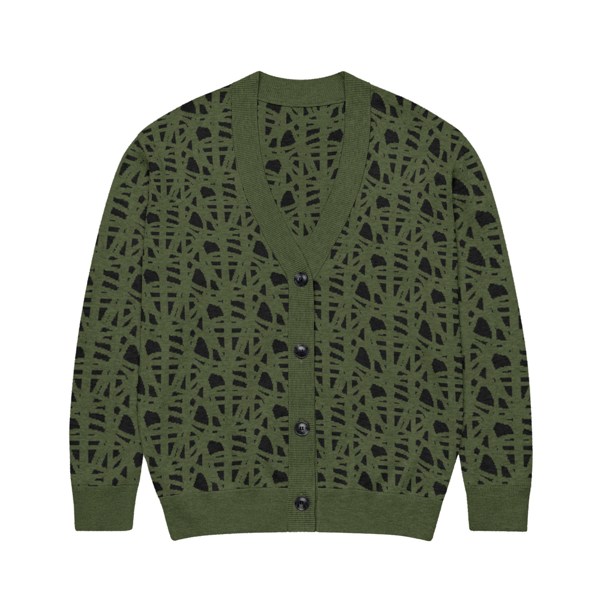 SM Abstract Jacquard Knitted Cardigan green front