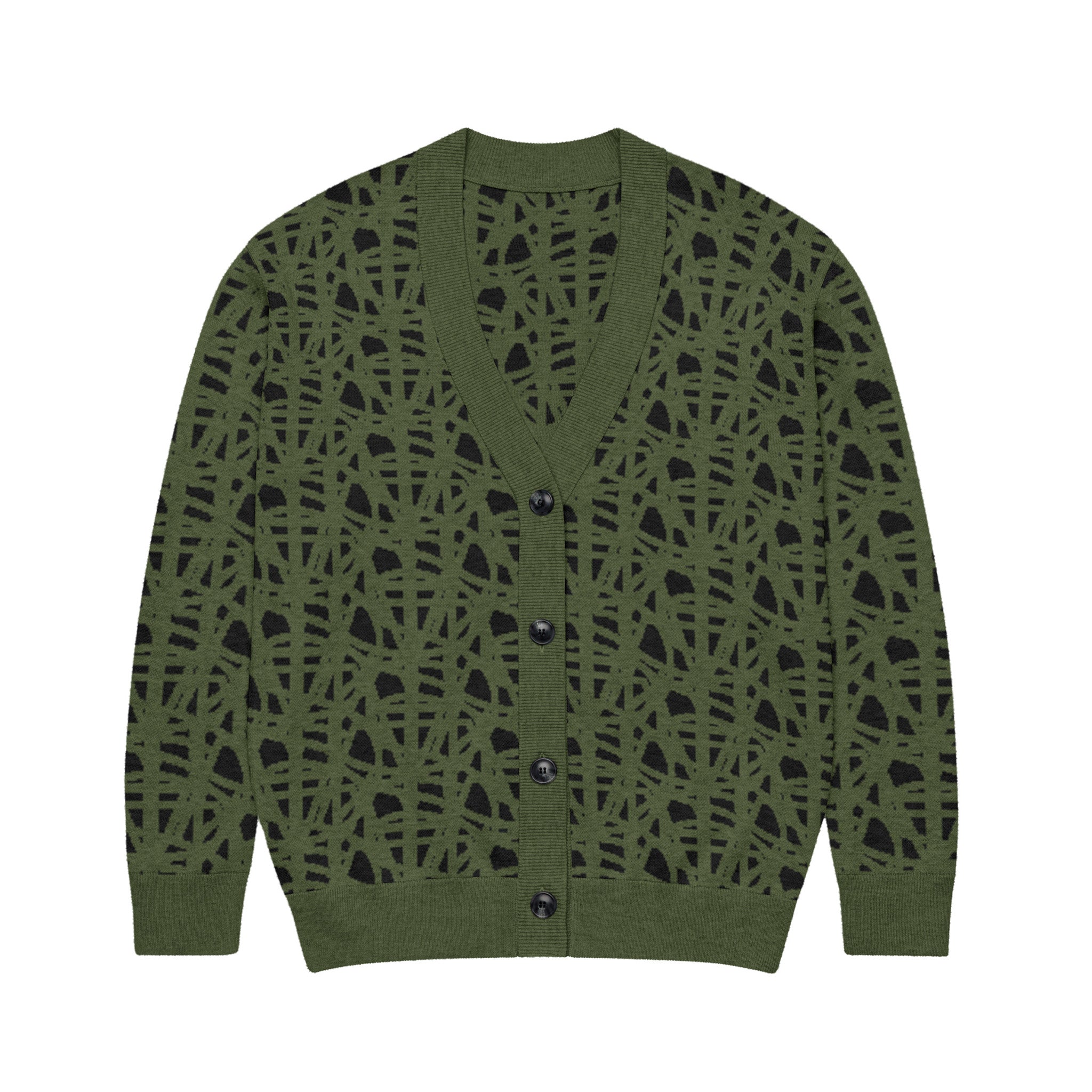 SM Abstract Jacquard Knitted Cardigan green front
