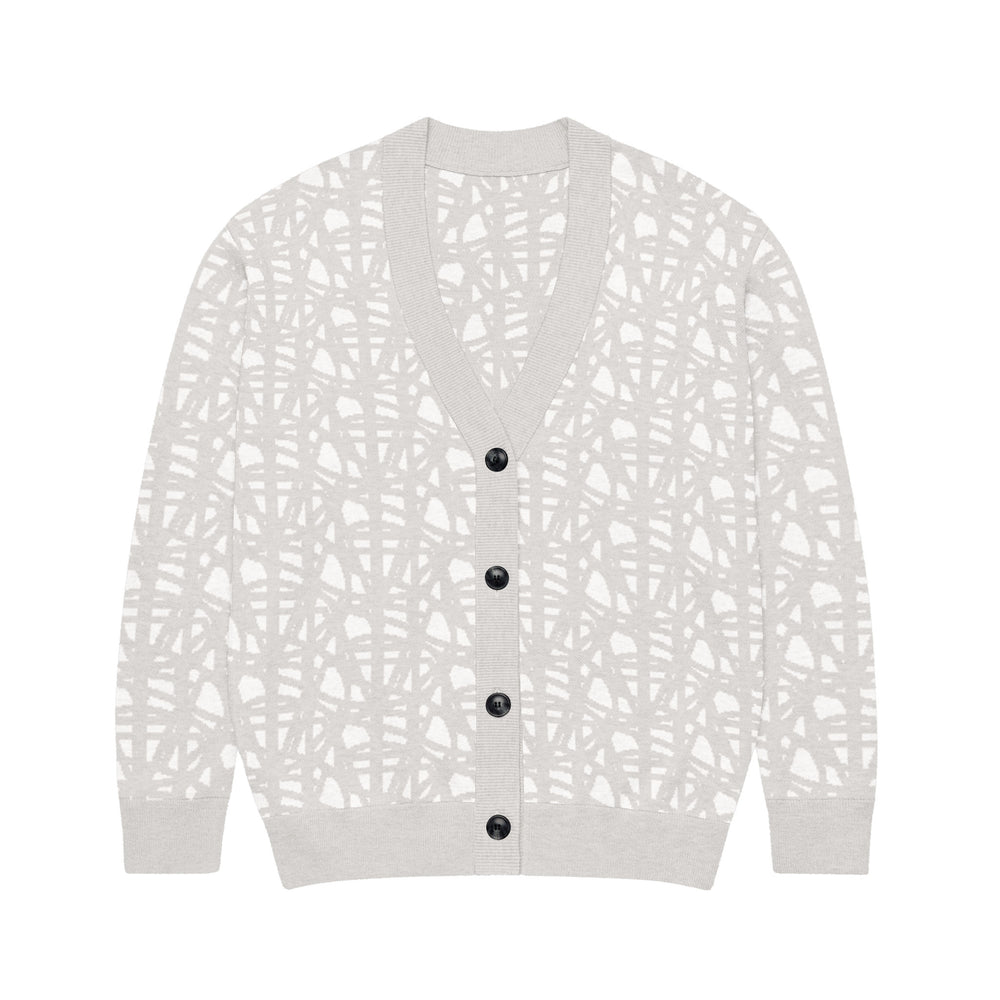 SM Abstract Jacquard Knitted Cardigan grey front