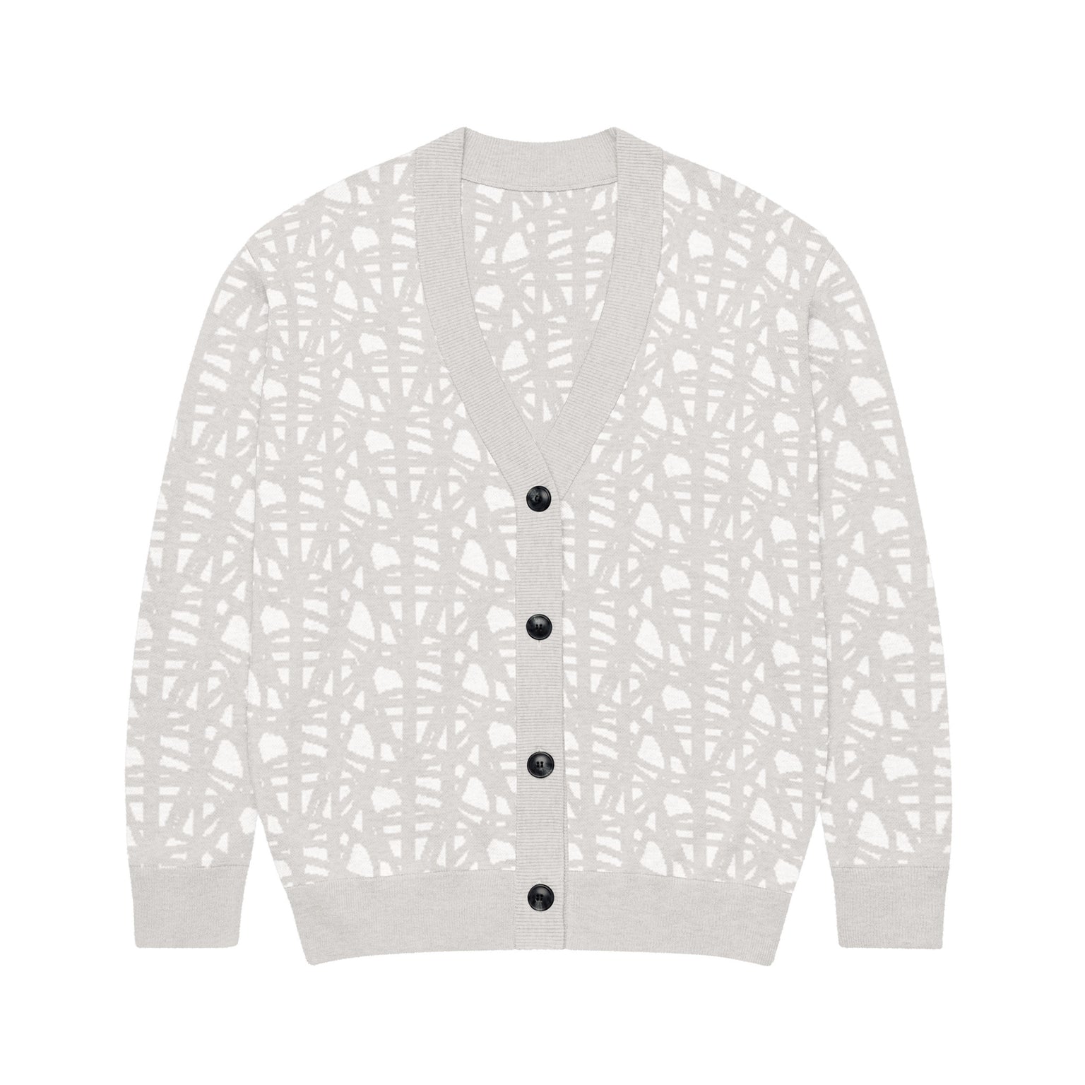 SM Abstract Jacquard Knitted Cardigan grey front