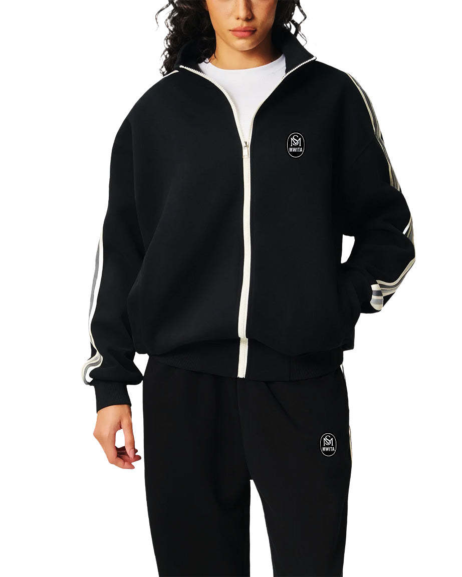 Model wearing SM Insignia Track Jacket Black front