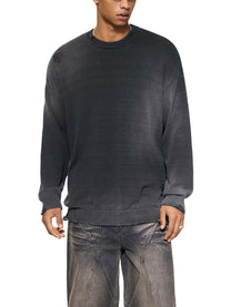 Model wearing SM Sig. Washed Distress Knit Sweater black front