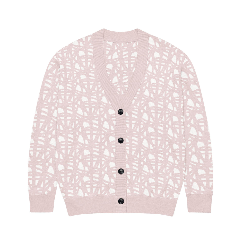 SM Abstract Jacquard Knitted Cardigan pink front