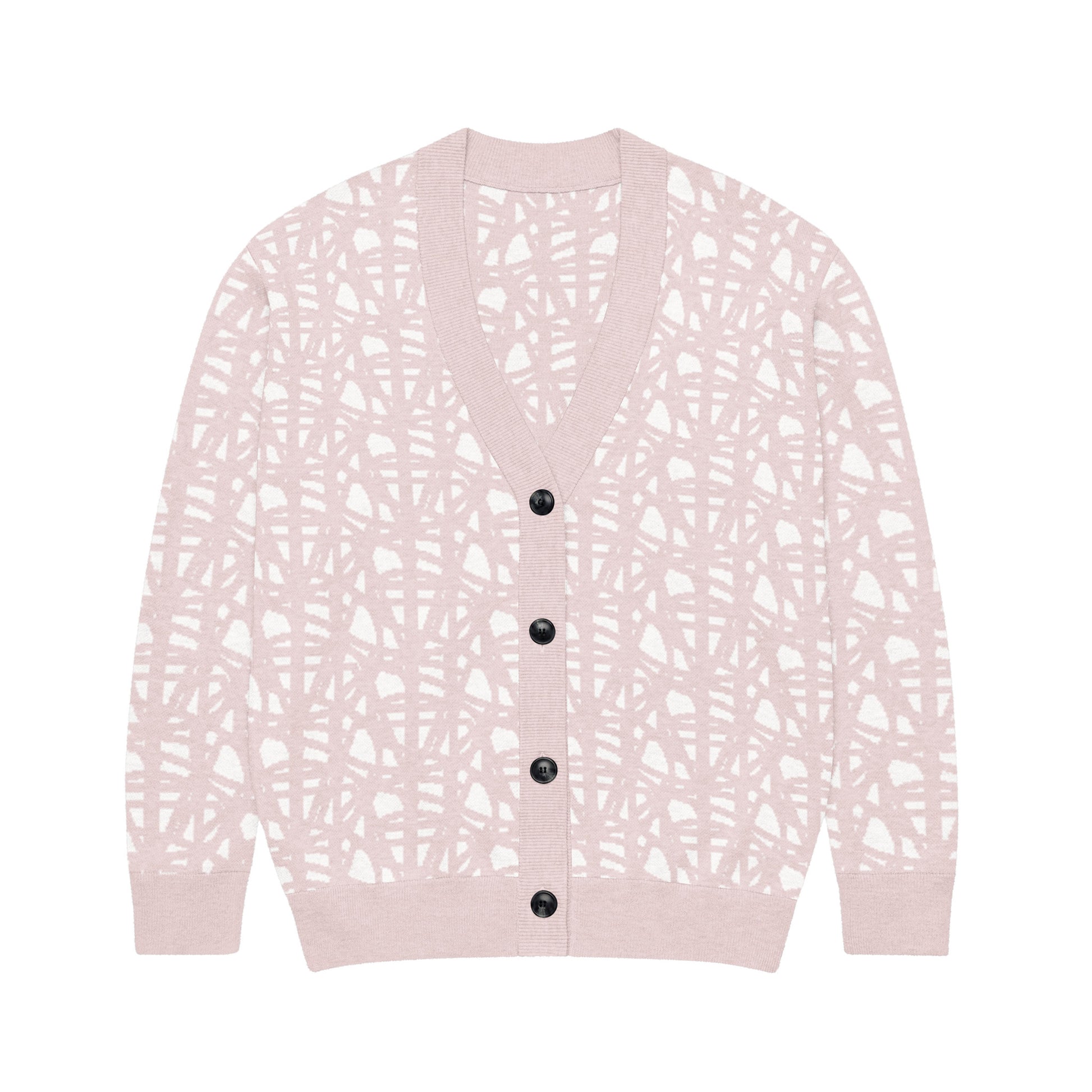 SM Abstract Jacquard Knitted Cardigan pink front