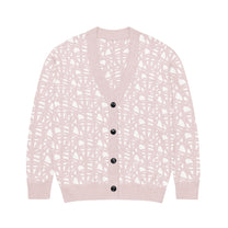 SM Abstract Jacquard Knitted Cardigan pink front