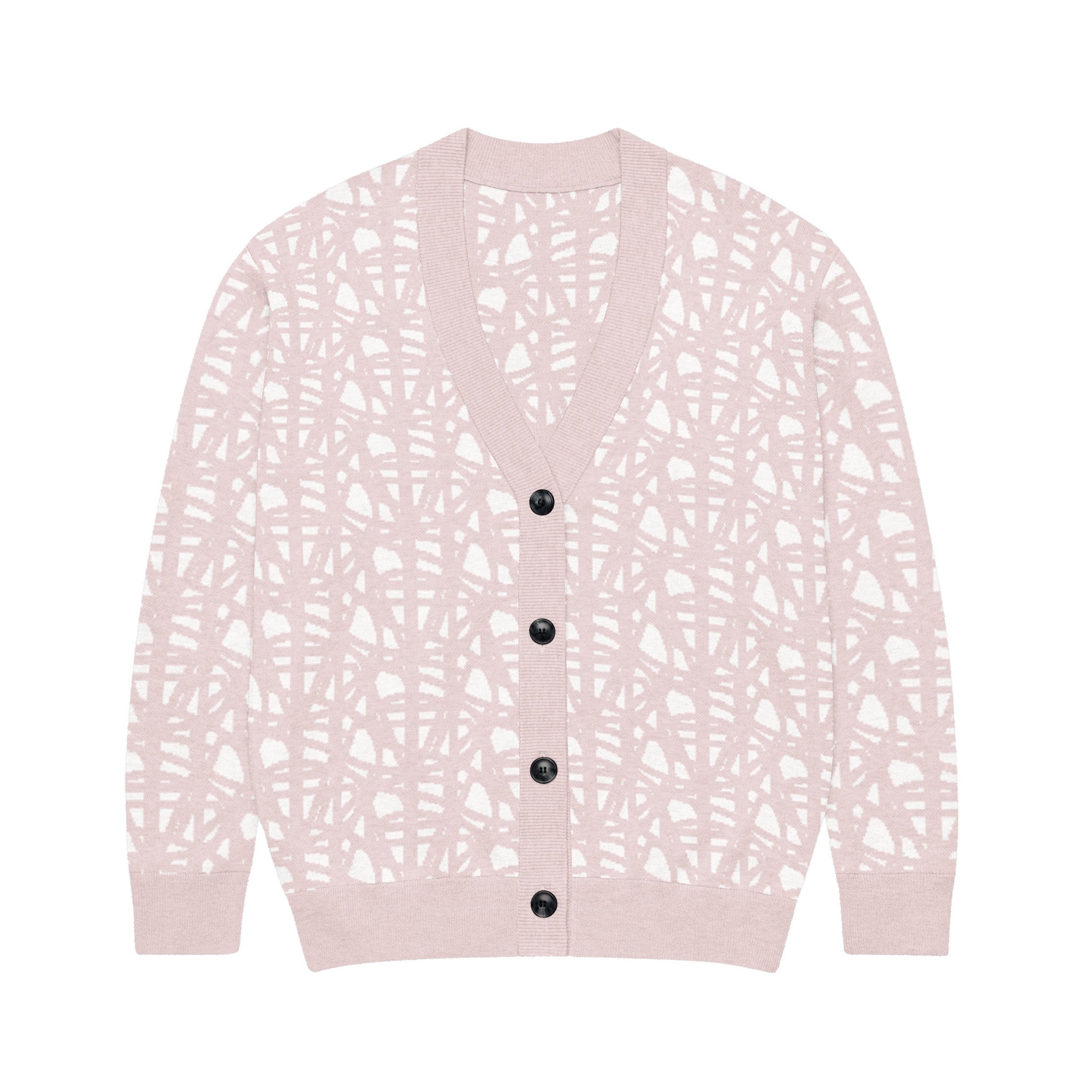 SM Abstract Jacquard Knitted Cardigan pink front