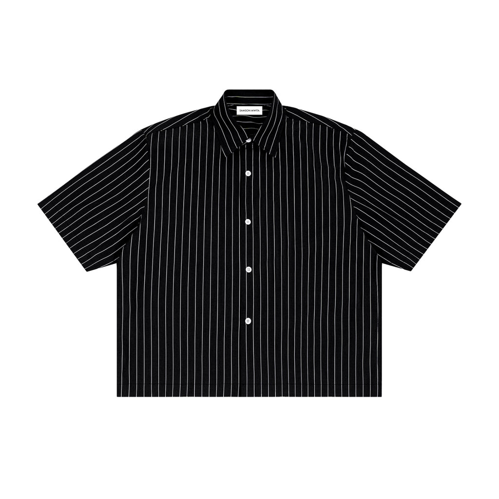 SM Pinstripe Short Sleeve Shirt black front