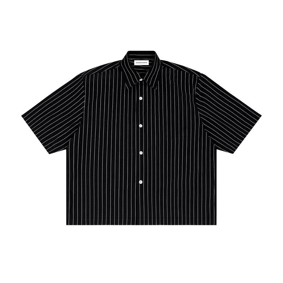 SM Pinstripe Short Sleeve Shirt black front