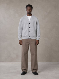 Model wearing SM Sig. Cardigan in Floral Grey, front view.