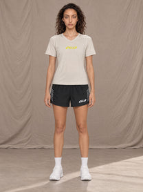 Model wearing SM Motion Stride Shorts in Midnight Black, front view.
