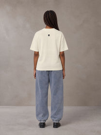 Model wearing SM Sig. Jogger Sweatpants in Washed Blue Jean, rear view.