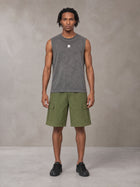 Model wearing SM Sig. Reverse Washed Tank Top in Pure Grey, front view.