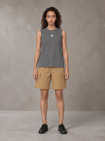 Model wearing SM Sig. Sleeveless Tank Top in Pure Grey, front view.
