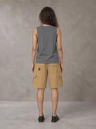 Model wearing SM Sig. Sleeveless Tank Top in Pure Grey, rear view.