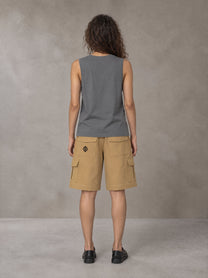 Model wearing SM Sig. Sleeveless Tank Top in Pure Grey, rear view.