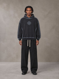 Model wearing the SM Eternal Fleur Straight Leg Cargo Pants in Midnight Black, front view.