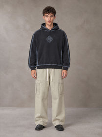 Model wearing the SM Eternal Fleur Straight Leg Cargo Pants in Oat Grey, front view.