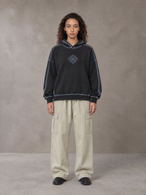 Model wearing the SM Eternal Fleur Straight Leg Cargo Pants in Oat Grey, front view.