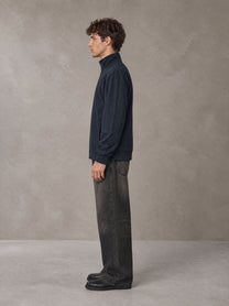 Model wearing the SM Jacquard Track Jacket in Oxford Navy, side profile.