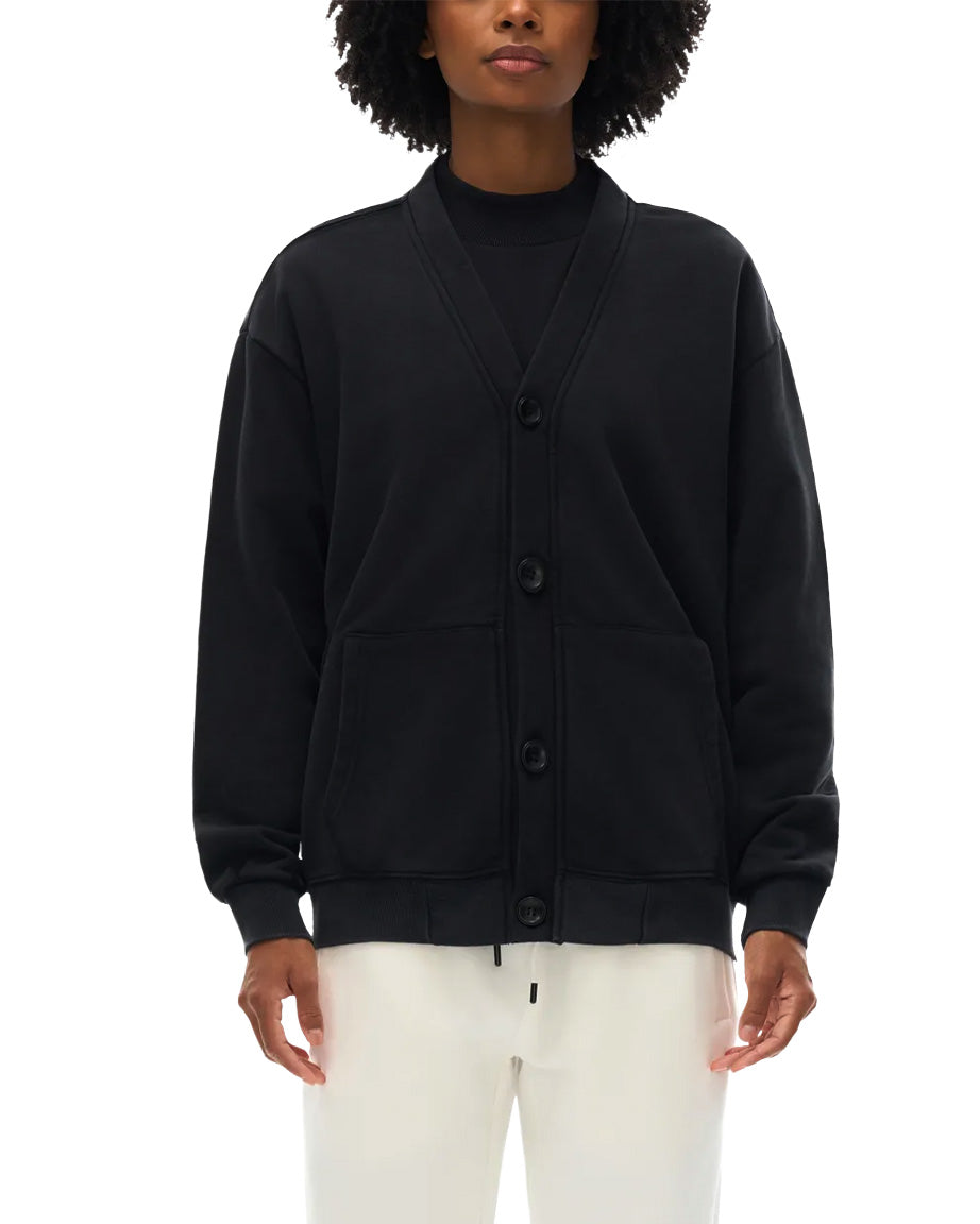 Model wearing SM Sig. Snow Washed Cardigan black front