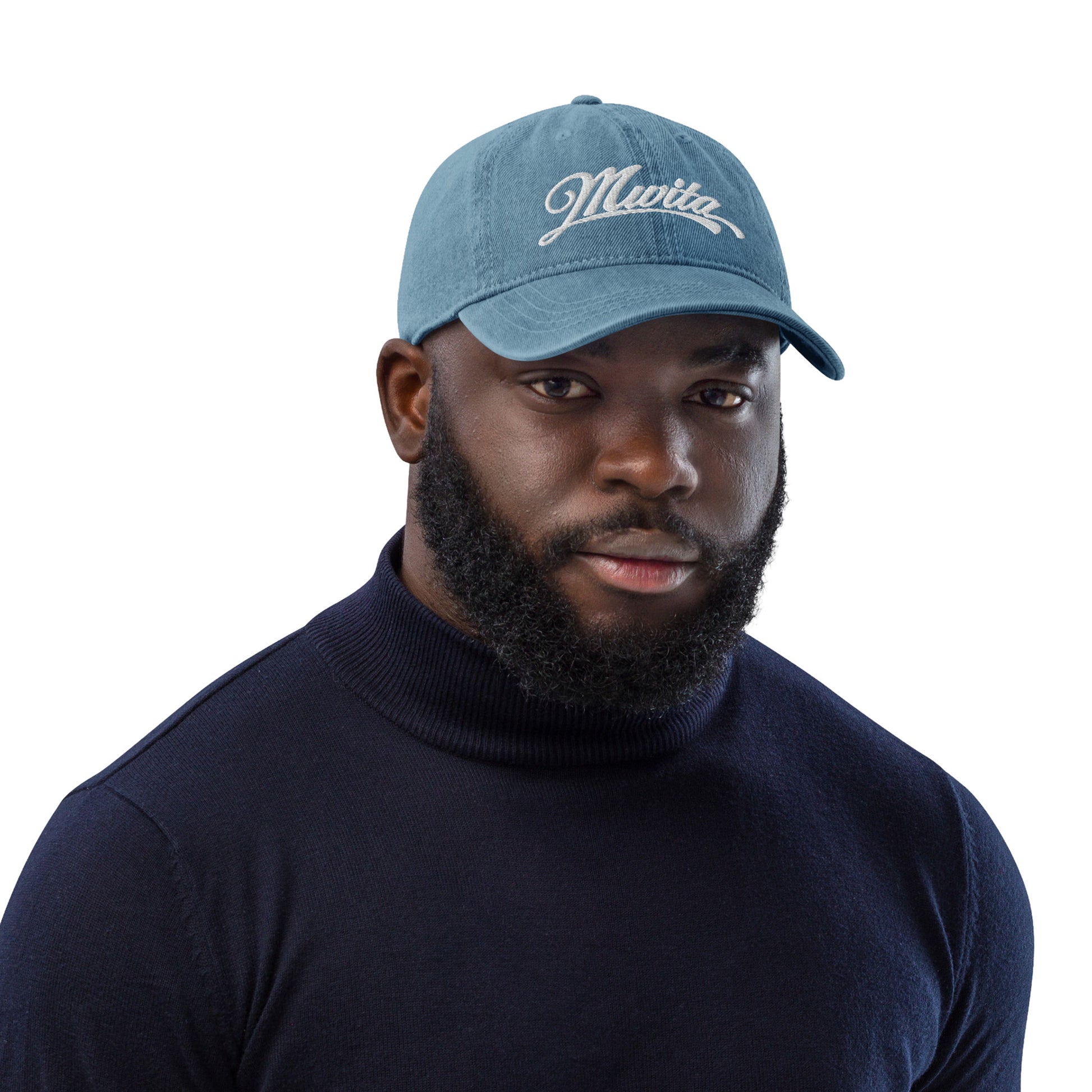 Model wearing SM Denim Cap
