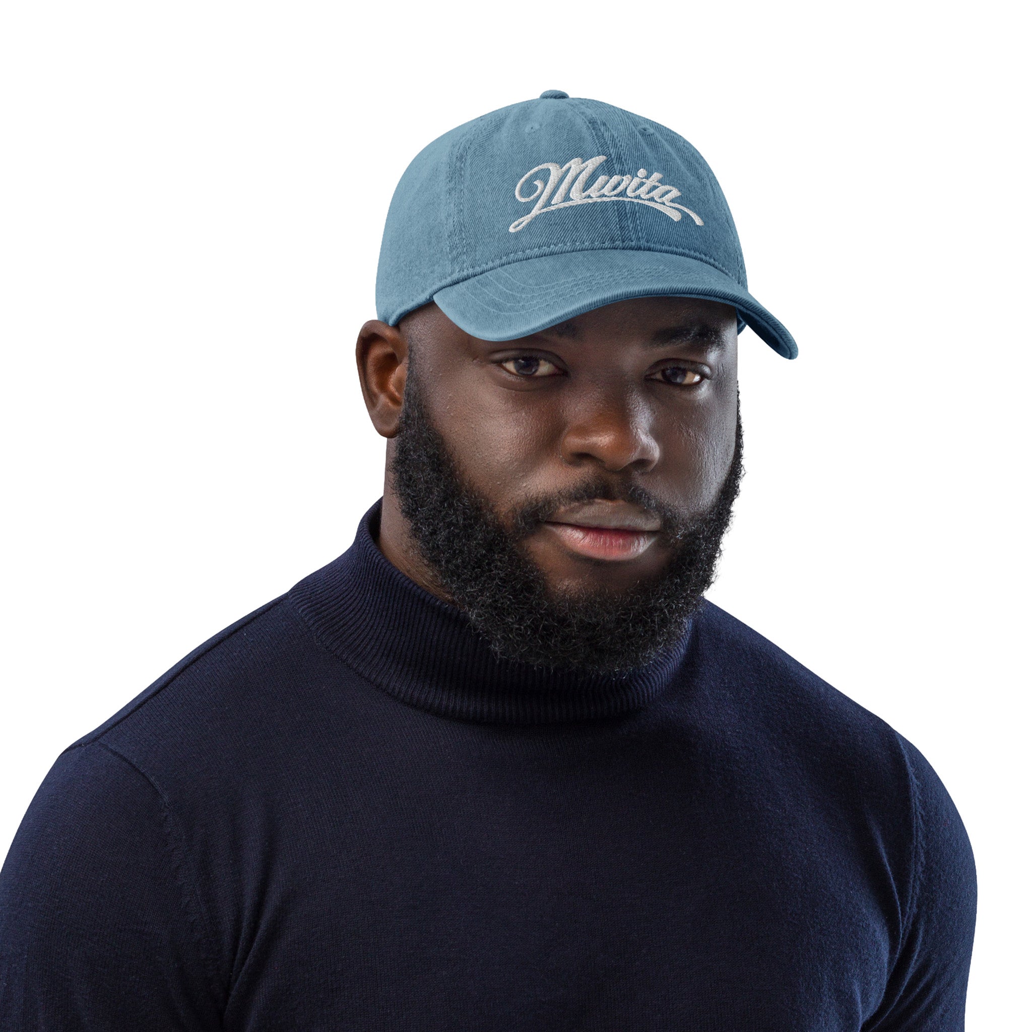 Model wearing SM Denim Cap