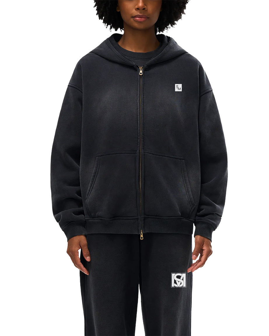 Model wearing SM Sig. Washed Boxy Hoodie