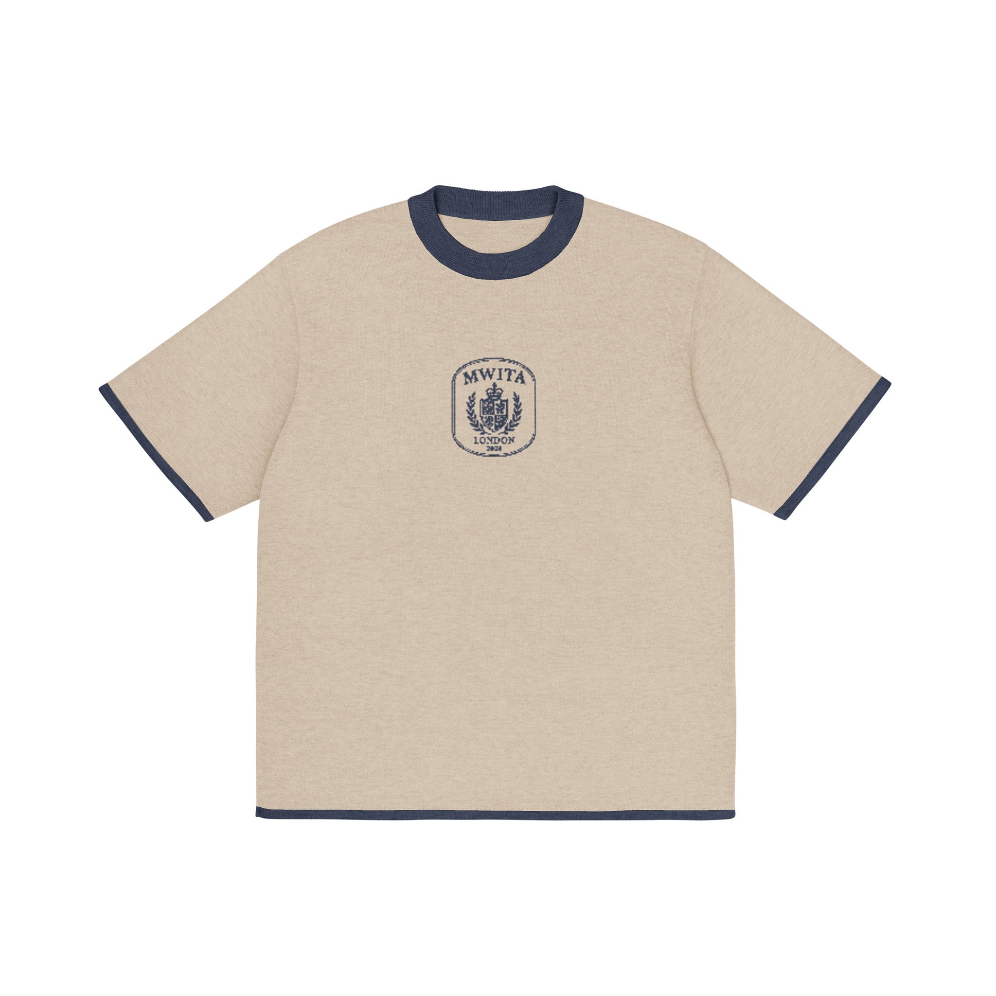 SM Jacquard Knitted Royal Emblem Knitted T-shirt camel front