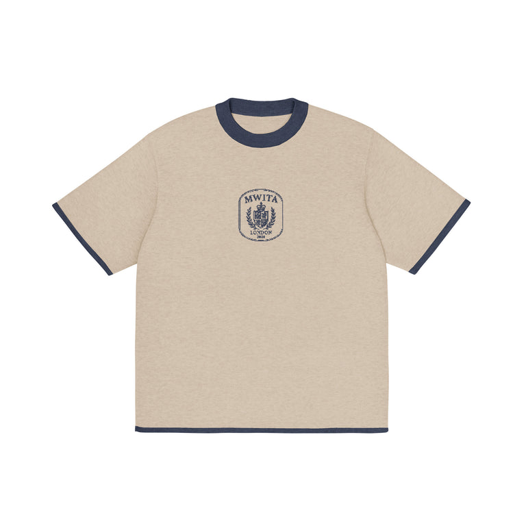 SM Jacquard Knitted Royal Emblem Knitted T-shirt camel front