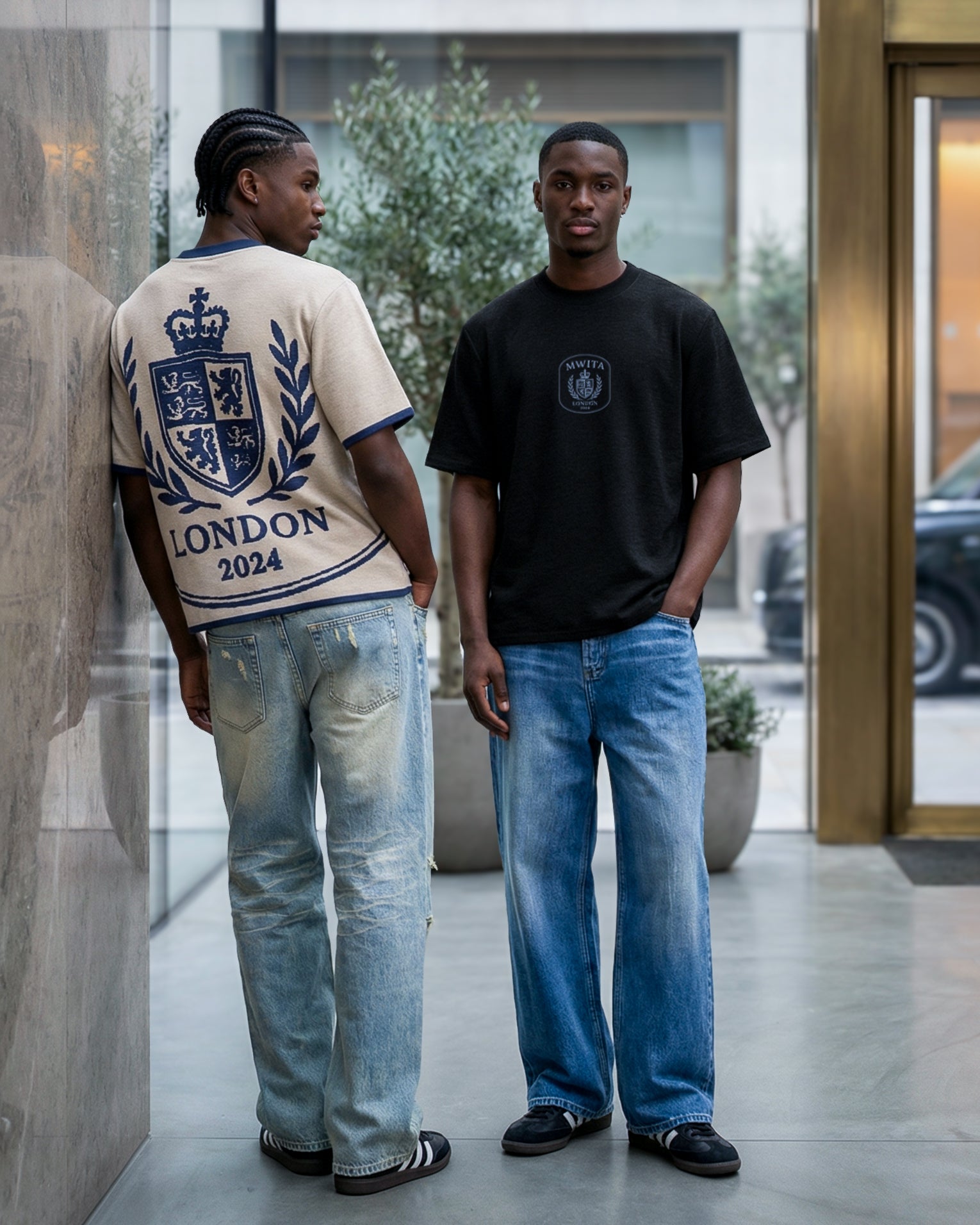 Two models wearing Royal Emblem and Heritage Denim