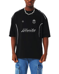 Model wearing SM Legacy Jersey t-shirt
