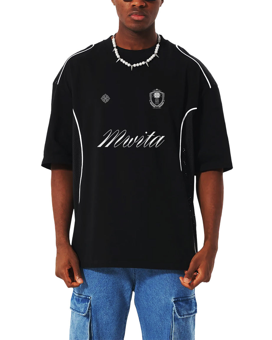 Model wearing SM Legacy Jersey t-shirt