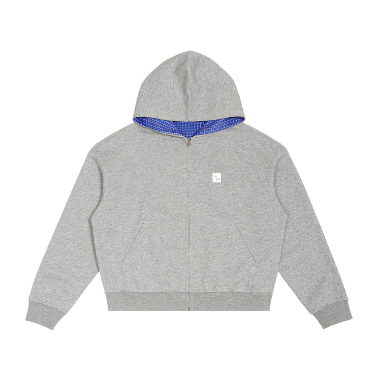 SM Sig. Plaid Zip Hoodie grey front