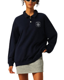 Model wearing SM Royal Emblem Sweatshirt navy
