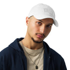 Model wearing SM Script Cap white