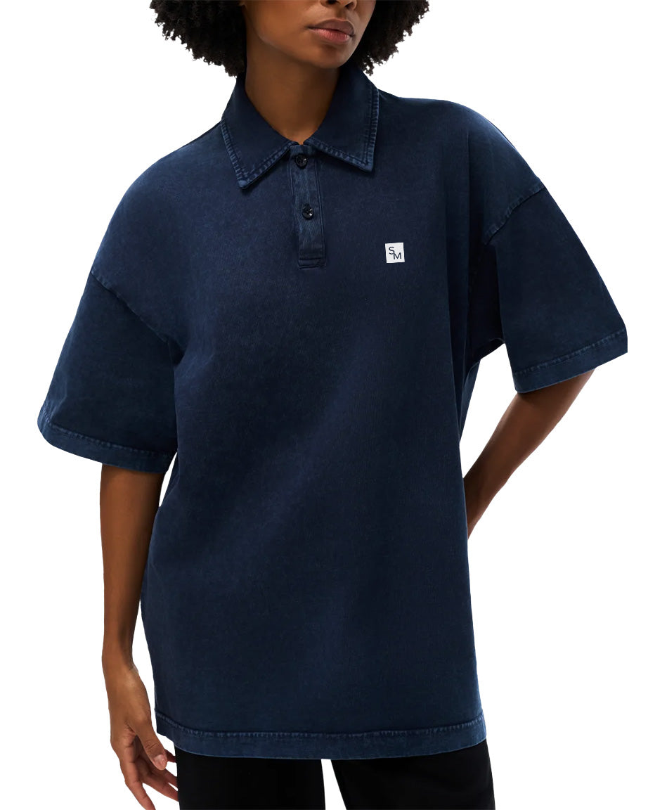 Model wearing SM Sig. Snow Washed Polo navy front