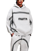 Model wearing SM Track Line Hoodie grey front