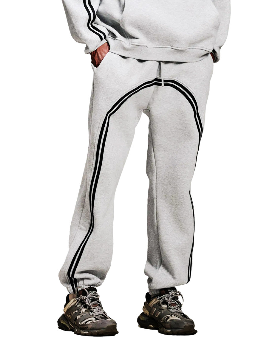 Model wearing SM Track Line Hoodie grey front